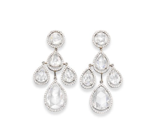 A PAIR OF DIAMOND EAR PENDANTS, BY DAVID MORRIS