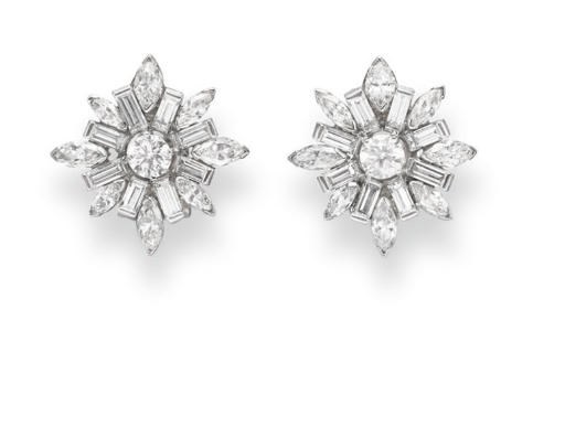 A PAIR OF DIAMOND EAR CLIPS