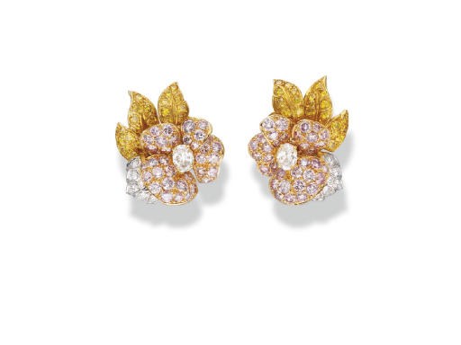 A PAIR OF COLORED DIAMOND EAR CLIPS, BY GRAFF
