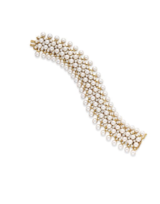 A CULTURED PEARL AND DIAMOND BRACELET, BY JEAN SCHLUMBERGER, TIFFANY & CO.