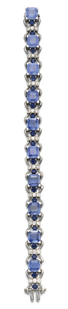 A SAPPHIRE AND DIAMOND BRACELET, BY OSCAR HEYMAN & BROTHERS