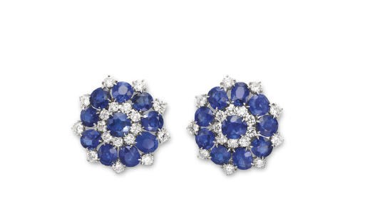 A PAIR OF SAPPHIRE AND DIAMOND EAR CLIPS, BY BULGARI