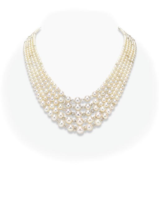A FINE PEARL AND DIAMOND NECKLACE
