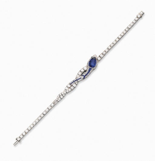 AN ART DECO DIAMOND AND SAPPHIRE BRACELET, BY OSCAR HEYMAN & BROTHERS
