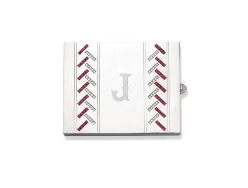 AN ART DECO RUBY, DIAMOND AND WHITE GOLD CIGARETTE CASE