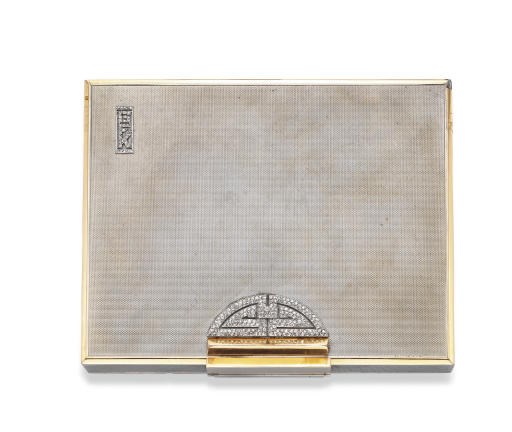 AN ART DECO SILVER, GOLD AND DIAMOND MINAUDIERE, BY VAN CLEEF & ARPELS