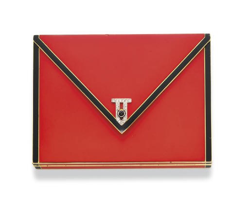 AN ART DECO ENAMEL AND DIAMOND VANITY CASE, BY JANESICH