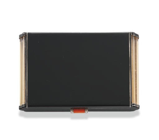 **AN ART DECO ENAMEL, ROCK CRYSTAL AND CORAL COMPACT, BY CARTIER
