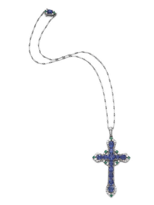A SAPPHIRE, EMERALD AND DIAMOND NECKLACE, BY LOUIS COMFORT TIFFANY, TIFFANY & CO.