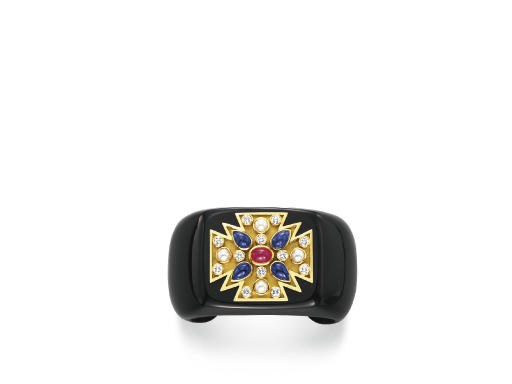 A BLACK JADE AND MULTI-GEM MALTESE CROSS CUFF, BY VERDURA