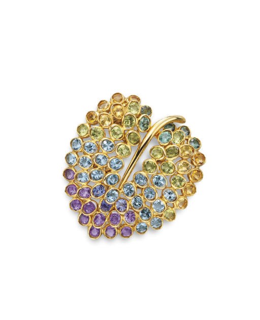 A MULTI-GEM 'LILAC LEAF' BROOCH, BY RENE BOIVIN