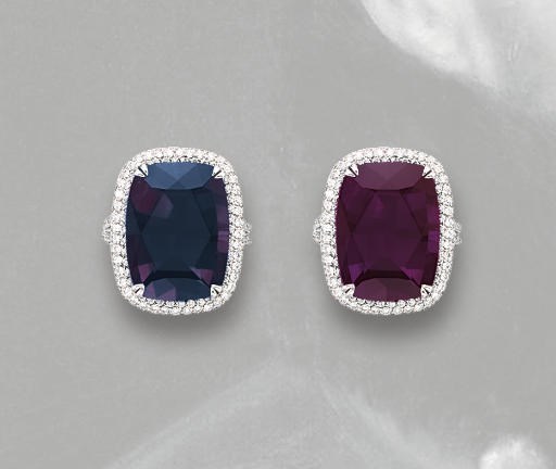 AN ALEXANDRITE AND DIAMOND RING