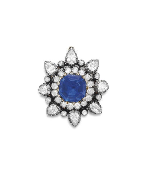 AN ANTIQUE SAPPHIRE AND DIAMOND BROOCH