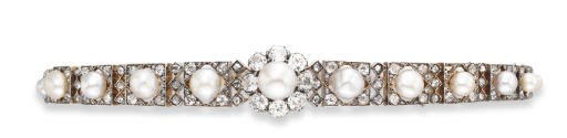 AN ANTIQUE PEARL AND DIAMOND CHOKER