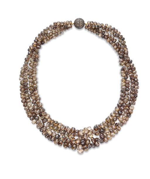 A TWO-STRAND COLORED DIAMOND NECKLACE