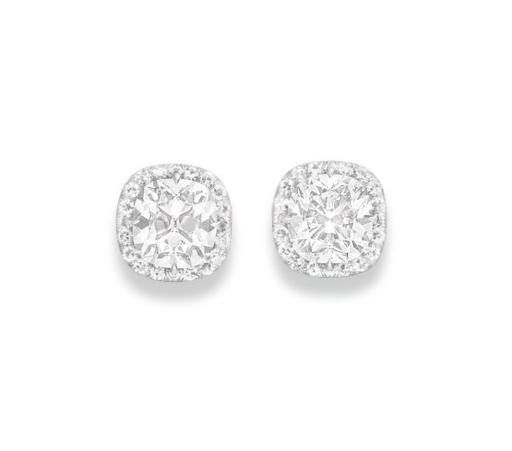A PAIR OF DIAMOND EAR STUDS