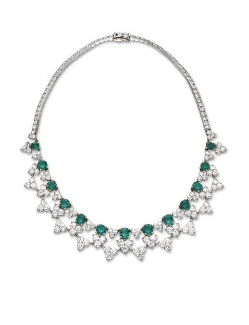 A FINE EMERALD AND DIAMOND NECKLACE, BY CARTIER