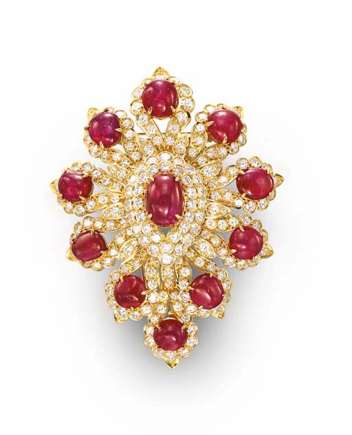 A RUBY AND DIAMOND BROOCH, BY VAN CLEEF & ARPELS