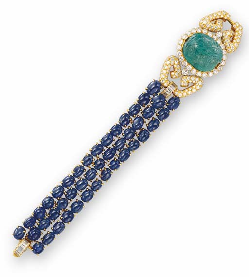 A SAPPHIRE, EMERALD AND DIAMOND BRACELET, BY VAN CLEEF & ARPELS