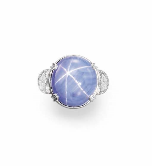 A STAR SAPPHIRE AND DIAMOND RING