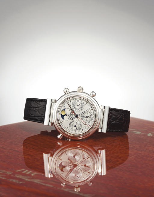 IWC. A FINE AND RARE LIMITED EDITION PLATINUM AUTOMATIC PERPETUAL CALENDAR SPLIT SECONDS CHRONOGRAPH WRISTWATCH WITH PHASES OF THE MOON