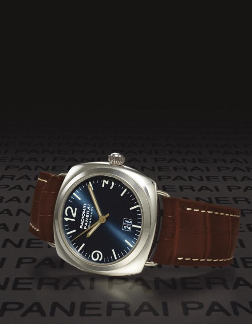 PANERAI. A FINE AND VERY RARE LIMITED EDITION PLATINUM CUSHION-SHAPED AUTOMAITC WRISTWATCH WITH CENTRE SECONDS AND DATE