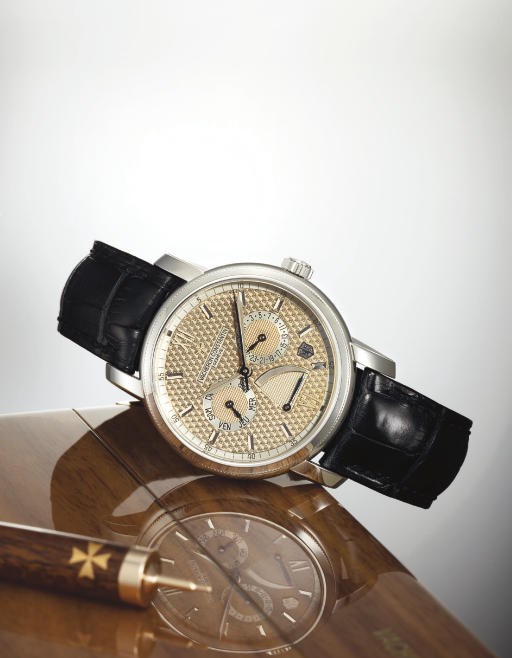 VACHERON CONSTANTIN. A VERY FINE AND RARE LIMITED EDITION PLATINUM AUTOMATIC WRISTWATCH WITH CENTRE SECONDS, DAY, DATE AND POWER RESERVE
