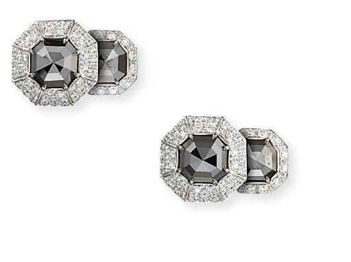 A PAIR OF COLOURED DIAMOND AND DIAMOND CUFFLINKS, BY MARGHERITA BURGENER