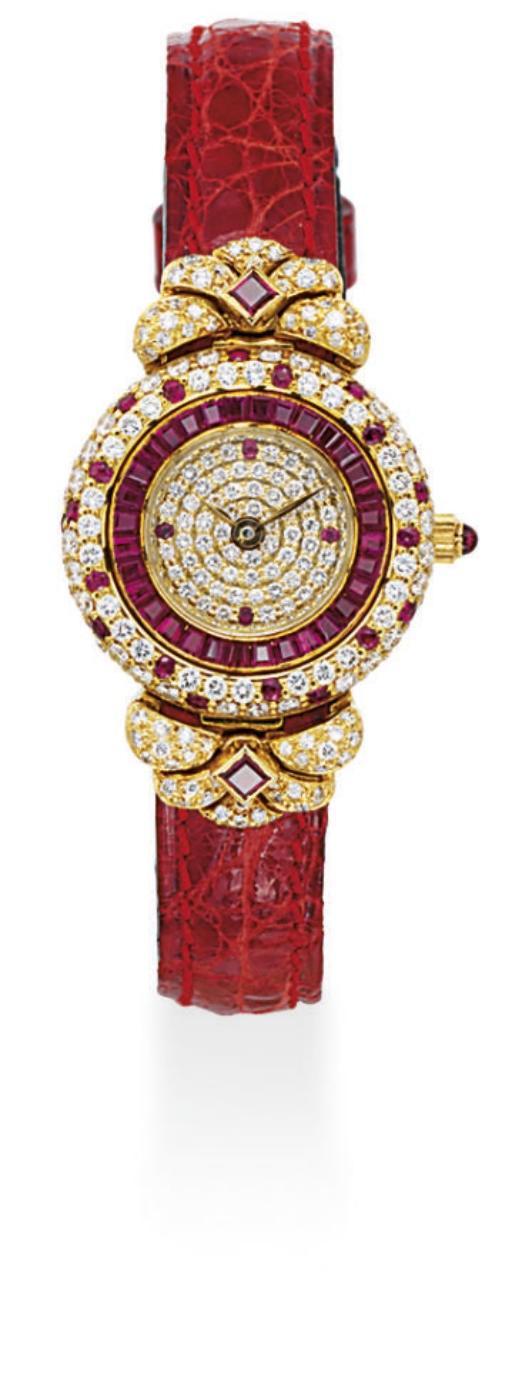 A LADY'S RUBY AND DIAMOND WRISTWATCH, BY GRAFF