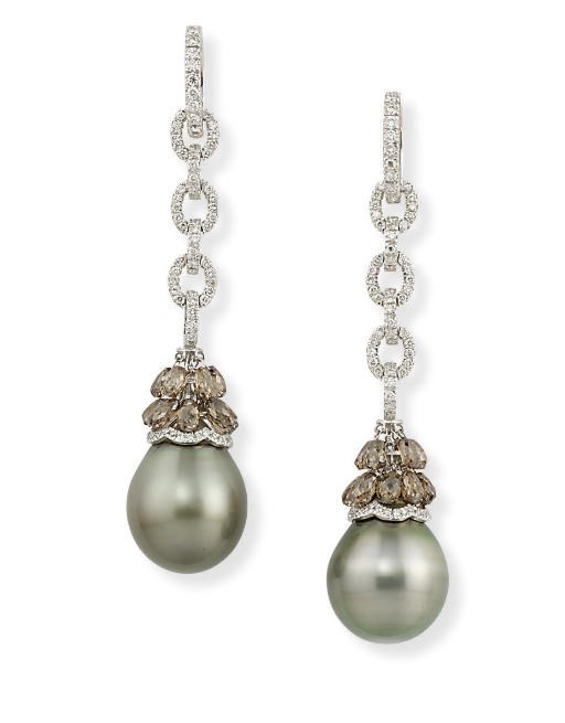 A PAIR OF CULTURED PEARL AND DIAMOND EAR PENDANTS, BY ASSIL