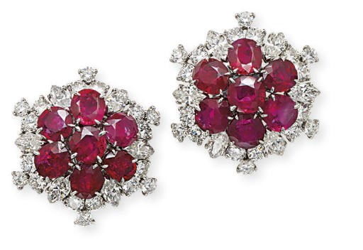 A PAIR OF RUBY AND DIAMOND EAR CLIPS, BY BULGARI