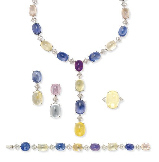 A MULTI-COLOURED SAPPHIRE AND DIAMOND SUITE