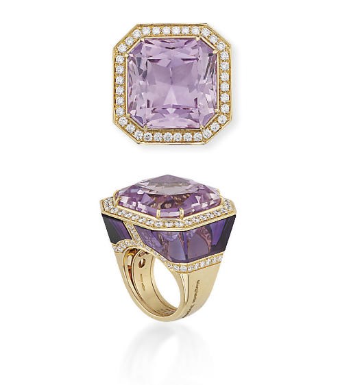 A KUNZITE, AMETHYST AND DIAMOND RING, BY MARGHERITA BURGENER
