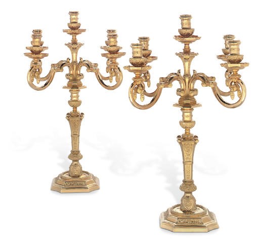 A SPECTACULAR PAIR OF 22K GOLD CANDELABRA