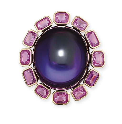 AN IMPRESSIVE AMETHYST AND PINK SAPPHIRE COCKTAIL RING, BY TAFFIN