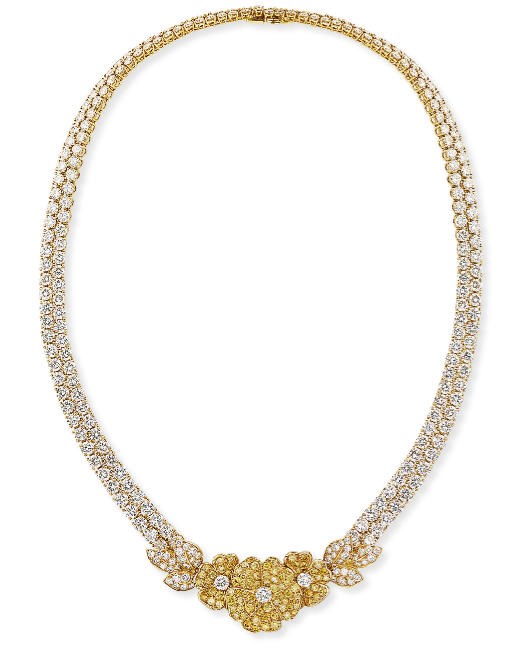 A DIAMOND AND COLOURED DIAMOND NECKLACE, BY VAN CLEEF & ARPELS