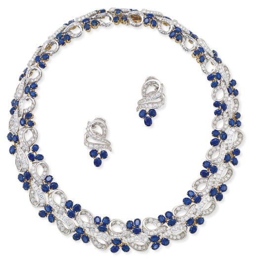A SAPPHIRE AND DIAMOND SET, BY GARRARD