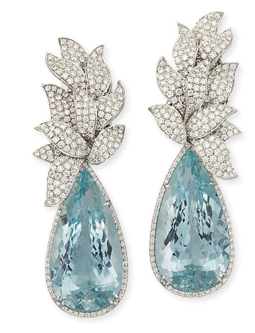 A PAIR OF AQUAMARINE AND DIAMOND EAR PENDANTS, BY MARGHERITA BURGENER
