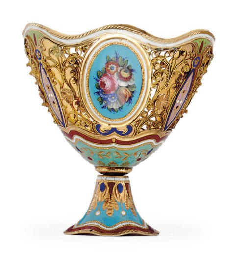 A SWISS FILIGREE GOLD AND ENAMEL ZARF