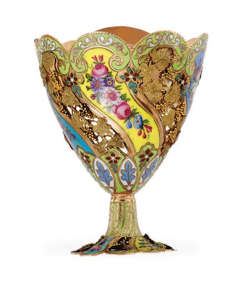 A SWISS TWO-COLOR GOLD AND ENAMEL ZARF