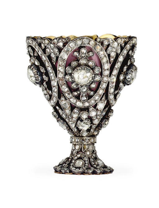 A VERY FINE SWISS GOLD, ENAMEL AND GEM-SET ZARF