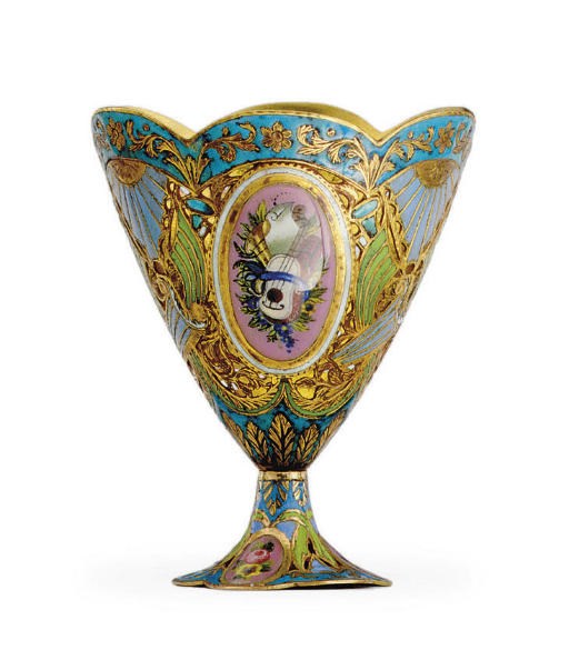 A SWISS GOLD AND ENAMEL ZARF