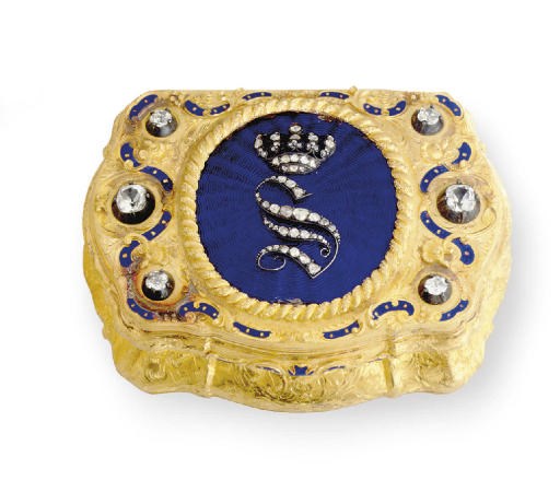 A GERMAN GOLD, ENAMEL AND GEM-SET SNUFF BOX