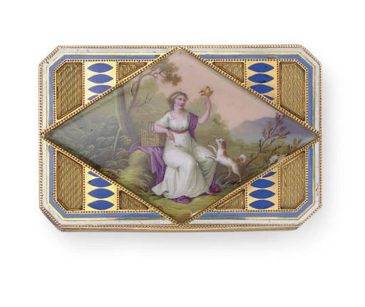 A SWISS GOLD AND ENAMEL SNUFF BOX