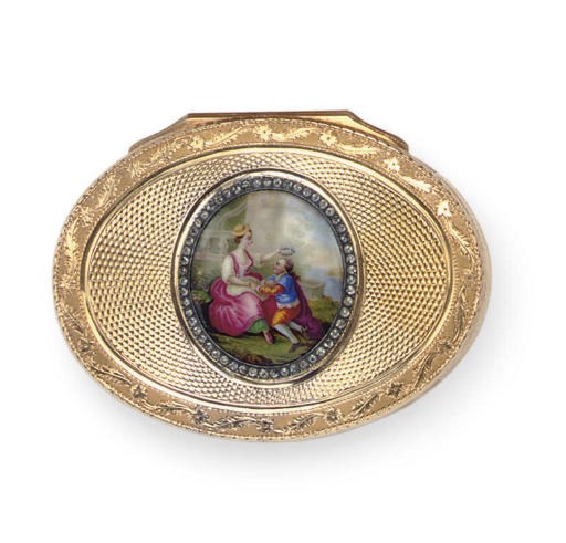 A SWISS GOLD AND ENAMEL SNUFF BOX