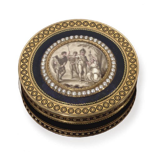 A SWISS GOLD, ENAMEL AND PEARL-SET BONBONNIERE