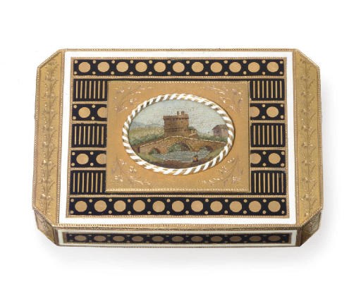 A SWISS GOLD AND ENAMEL SNUFF BOX