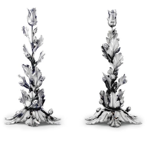 A PAIR OF ITALIAN SILVER CANDLESTICKS