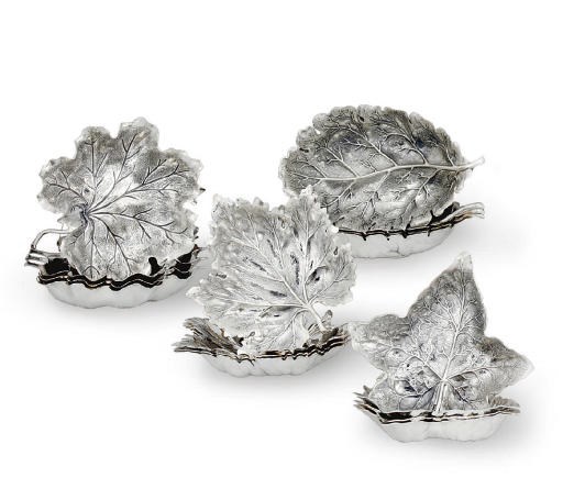 A SET OF SIXTEEN ITALIAN SILVER LEAF-FORM DISHES