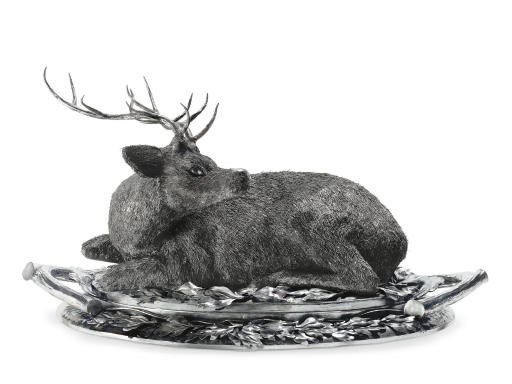 AN ITALIAN SILVER DEER-FORM COVERED PLATTER